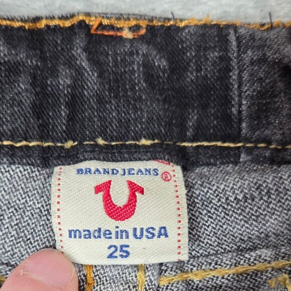 Vintage True Religion Jeans Womens 25 Gray Joey Big T Flare Twisted Leg USA Made - Picture 3 of 11